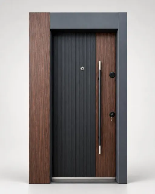 Ceviz & Siyah Çıtalı Modern Daire Çelik Kapı
