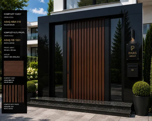 Kompozit Lamelli Yan Camlı Villa Çelik Kapısı