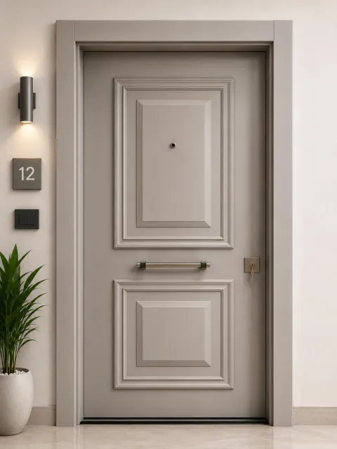 Klasik Gri-Bej Çelik Kapı - Daire Girişi