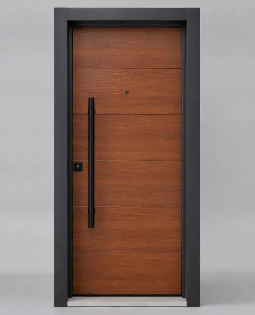 Meşe Yatay Çizgili Modern Daire Çelik Kapı