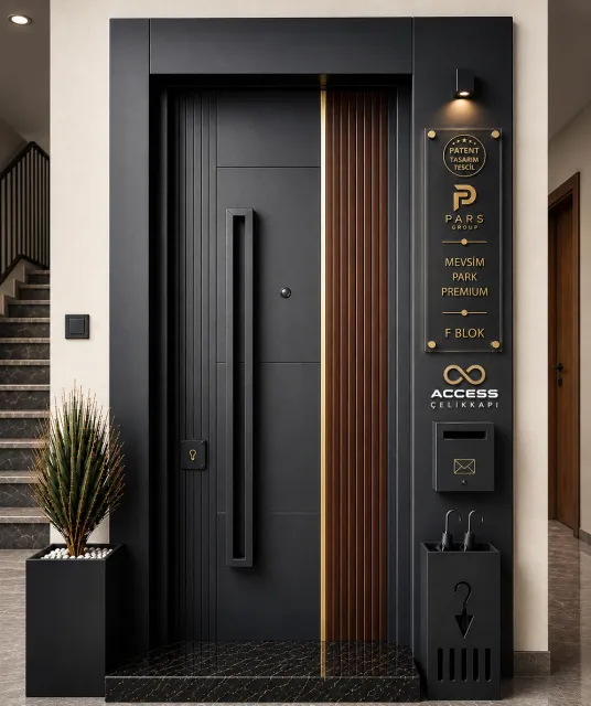 Premium Siyah Ceviz Lamel Çelik Kapı